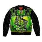 personalised-australia-pisces-platypus-zodiac-sleeve-zip-bomber-jacket-auz-astrology-aboriginal-green