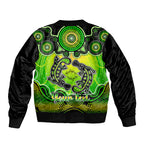 personalised-australia-pisces-platypus-zodiac-sleeve-zip-bomber-jacket-auz-astrology-aboriginal-green