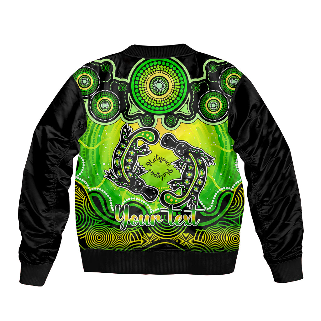 personalised-australia-pisces-platypus-zodiac-sleeve-zip-bomber-jacket-auz-astrology-aboriginal-green