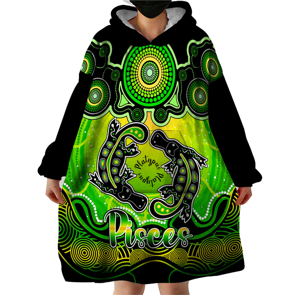 personalised-australia-pisces-platypus-zodiac-wearable-blanket-hoodie-auz-astrology-aboriginal-green