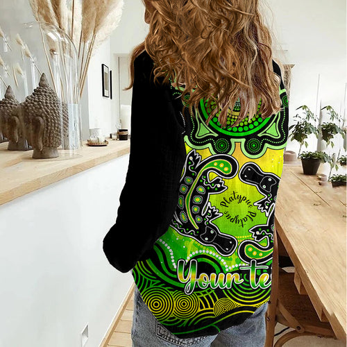 Personalised Australia Pisces Platypus Zodiac Women Casual Shirt Auz Astrology Aboriginal - Green LT9