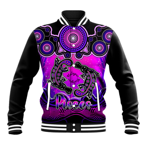personalised-australia-pisces-platypus-zodiac-baseball-jacket-auz-astrology-aboriginal-magenta