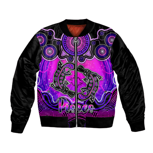 personalised-australia-pisces-platypus-zodiac-bomber-jacket-auz-astrology-aboriginal-magenta