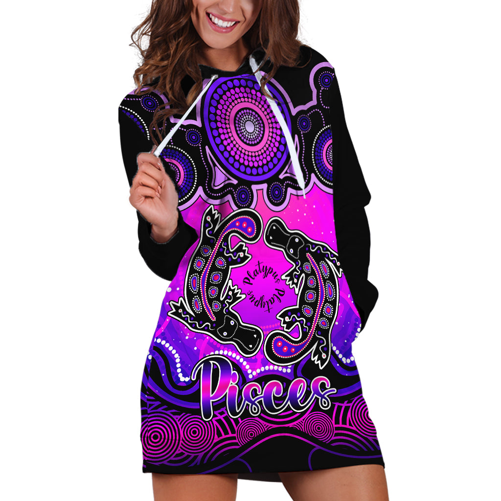 personalised-australia-pisces-platypus-zodiac-hoodie-dress-auz-astrology-aboriginal-magenta