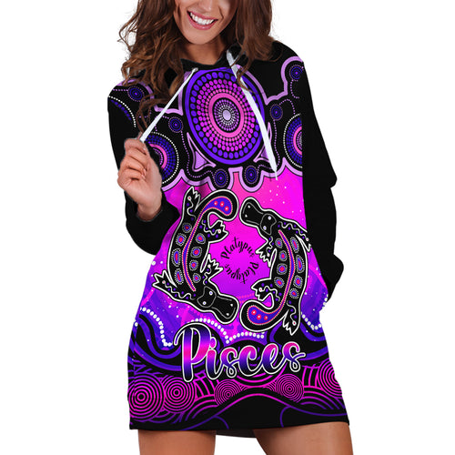 personalised-australia-pisces-platypus-zodiac-hoodie-dress-auz-astrology-aboriginal-magenta