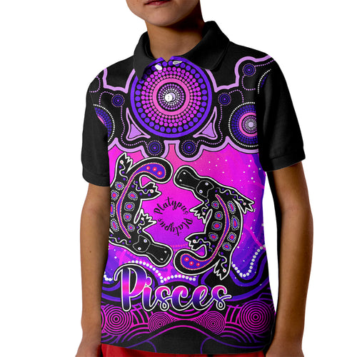 personalised-australia-pisces-platypus-zodiac-kid-polo-shirt-auz-astrology-aboriginal-magenta