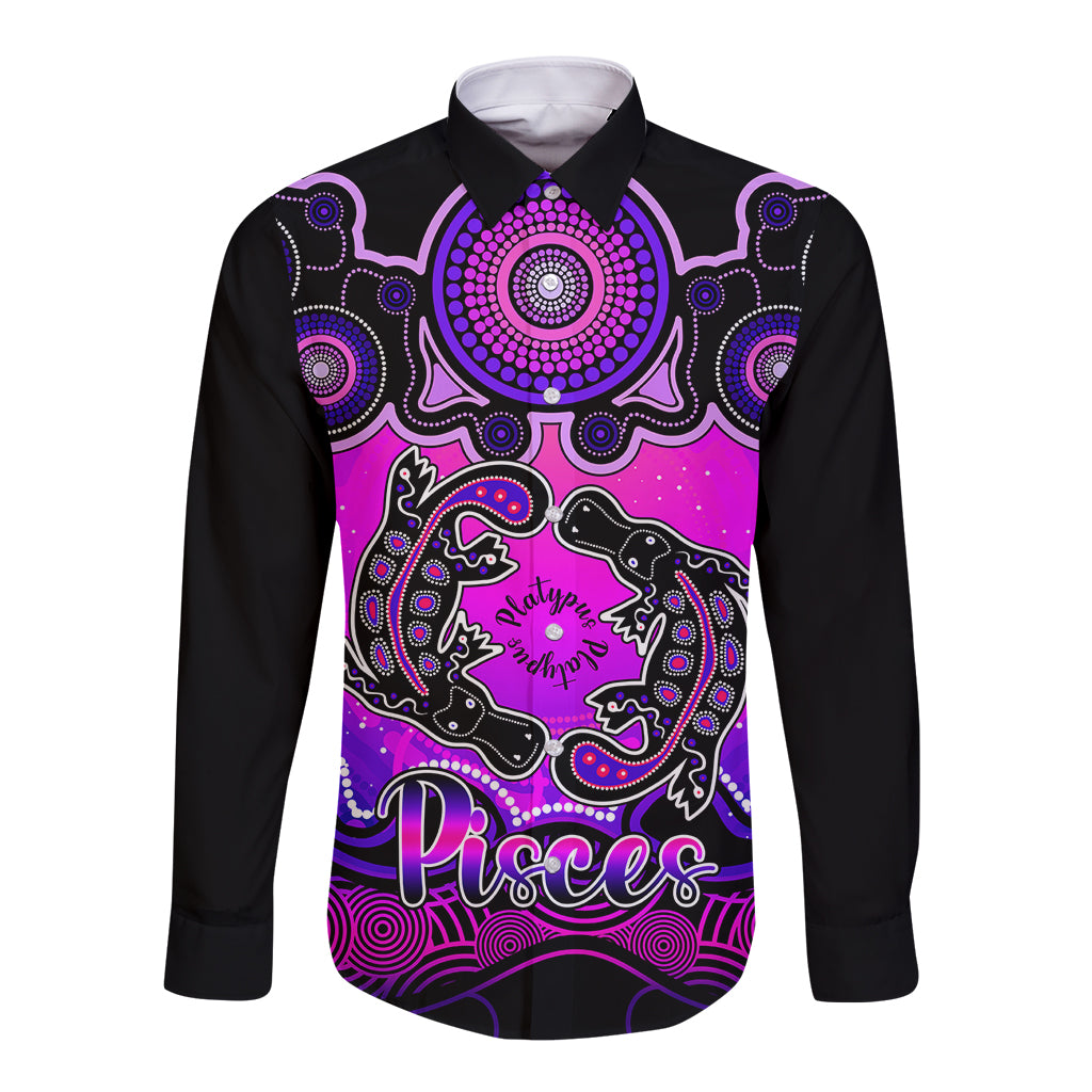 personalised-australia-pisces-platypus-zodiac-long-sleeve-button-shirt-auz-astrology-aboriginal-magenta