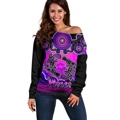personalised-australia-pisces-platypus-zodiac-off-shoulder-sweater-auz-astrology-aboriginal-magenta