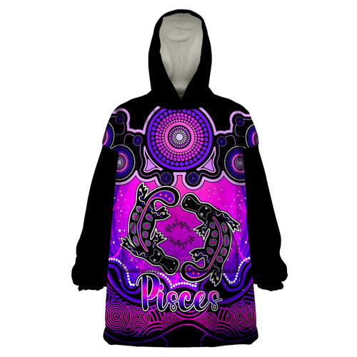 personalised-australia-pisces-platypus-zodiac-wearable-blanket-hoodie-auz-astrology-aboriginal-magenta