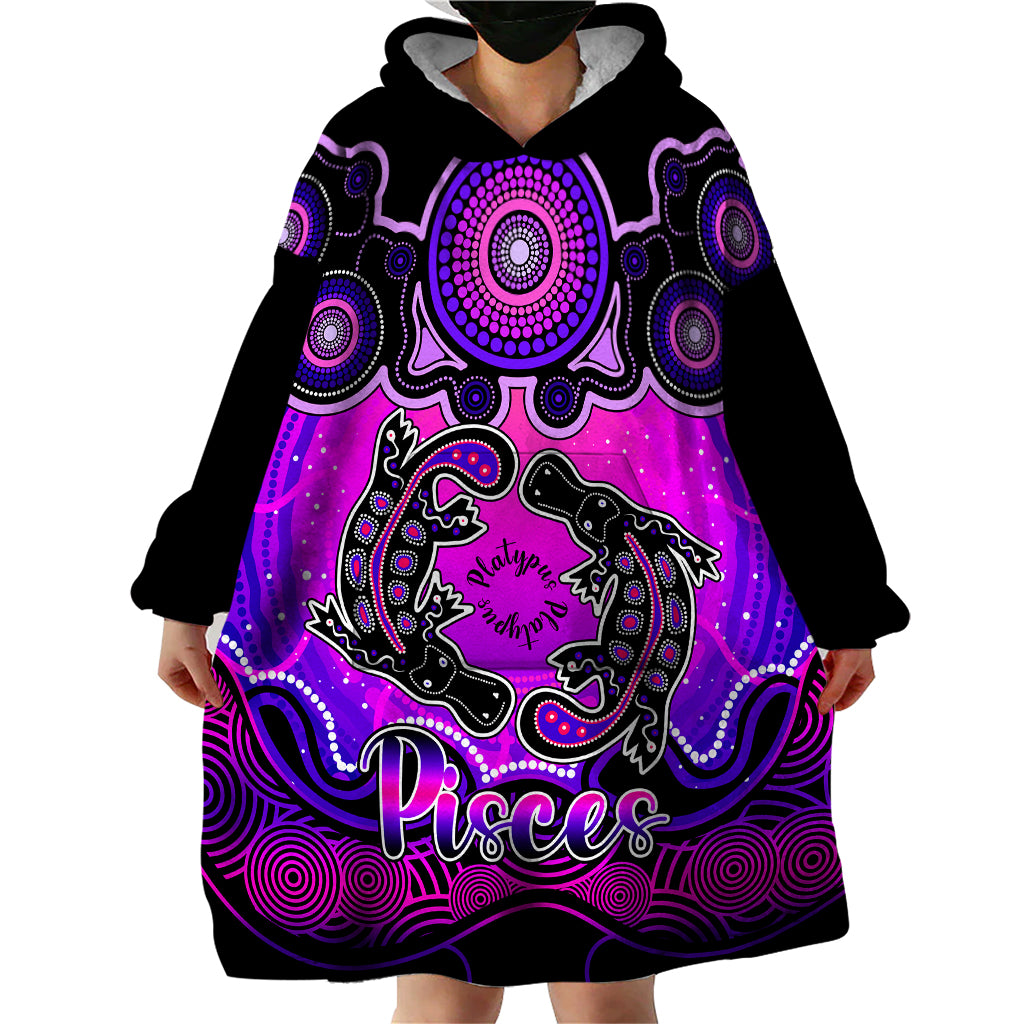 personalised-australia-pisces-platypus-zodiac-wearable-blanket-hoodie-auz-astrology-aboriginal-magenta