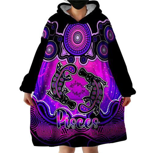 personalised-australia-pisces-platypus-zodiac-wearable-blanket-hoodie-auz-astrology-aboriginal-magenta