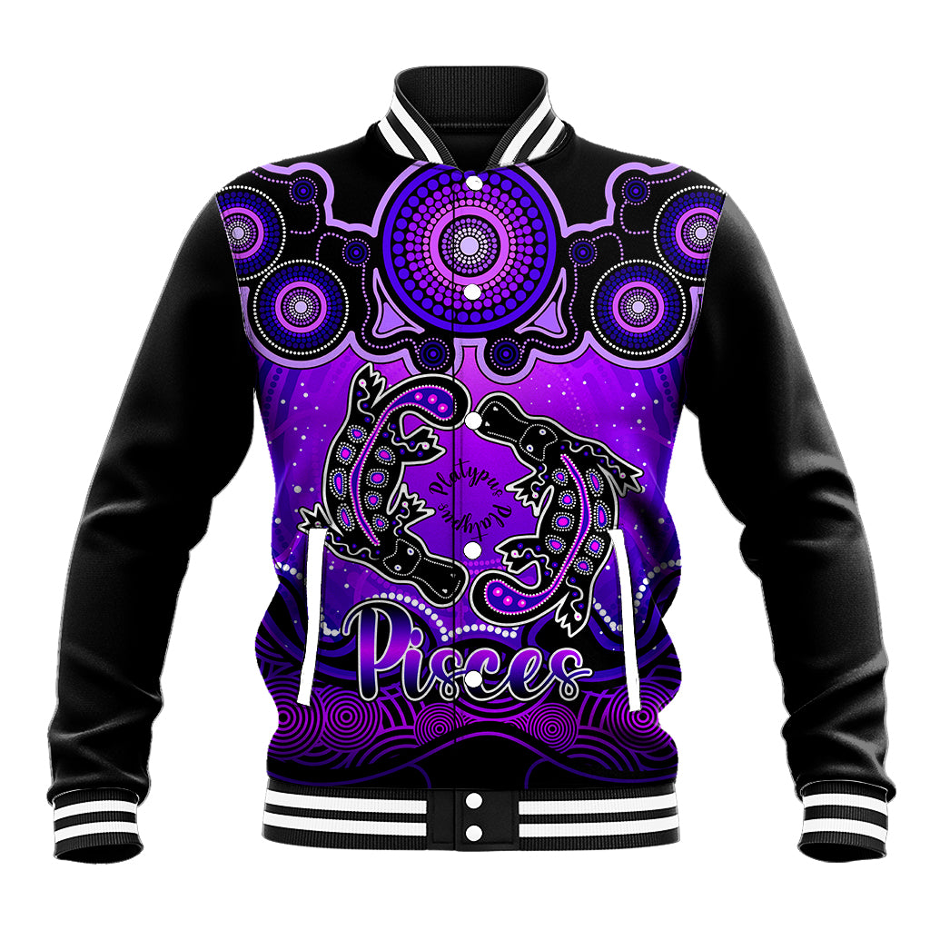 personalised-australia-pisces-platypus-zodiac-baseball-jacket-auz-astrology-aboriginal-purple