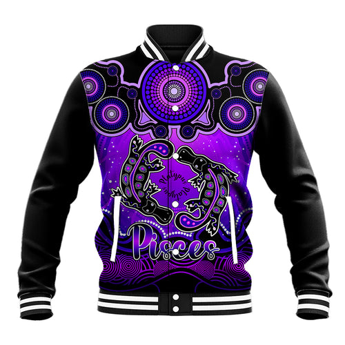 personalised-australia-pisces-platypus-zodiac-baseball-jacket-auz-astrology-aboriginal-purple