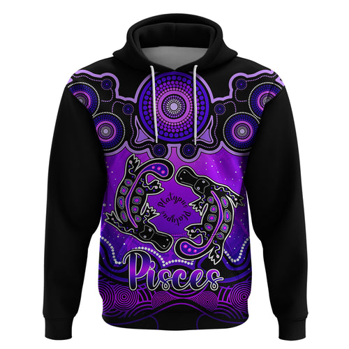 personalised-australia-pisces-platypus-zodiac-hoodie-auz-astrology-aboriginal-purple