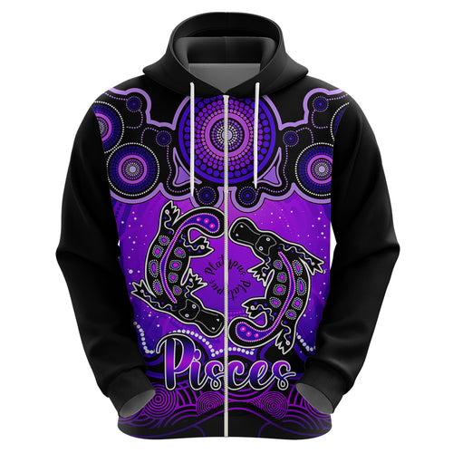 personalised-australia-pisces-platypus-zodiac-hoodie-auz-astrology-aboriginal-purple