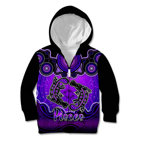 personalised-australia-pisces-platypus-zodiac-kid-hoodie-auz-astrology-aboriginal-purple