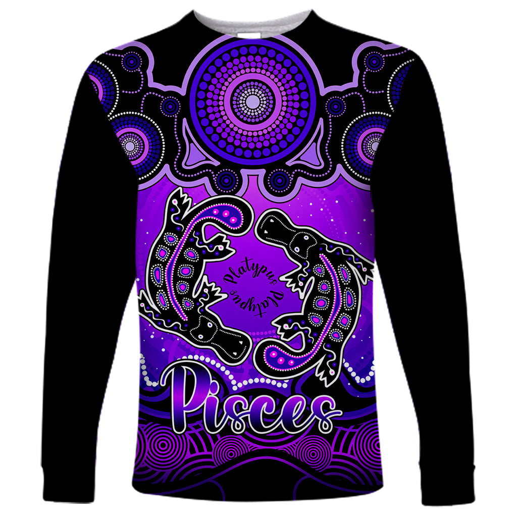 personalised-australia-pisces-platypus-zodiac-long-sleeve-shirt-auz-astrology-aboriginal-purple