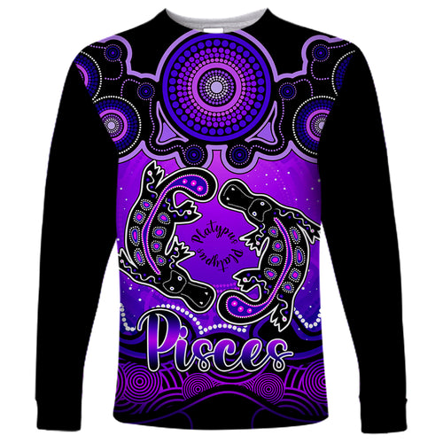 personalised-australia-pisces-platypus-zodiac-long-sleeve-shirt-auz-astrology-aboriginal-purple