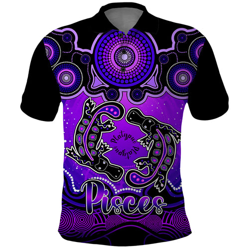personalised-australia-pisces-platypus-zodiac-polo-shirt-auz-astrology-aboriginal-purple