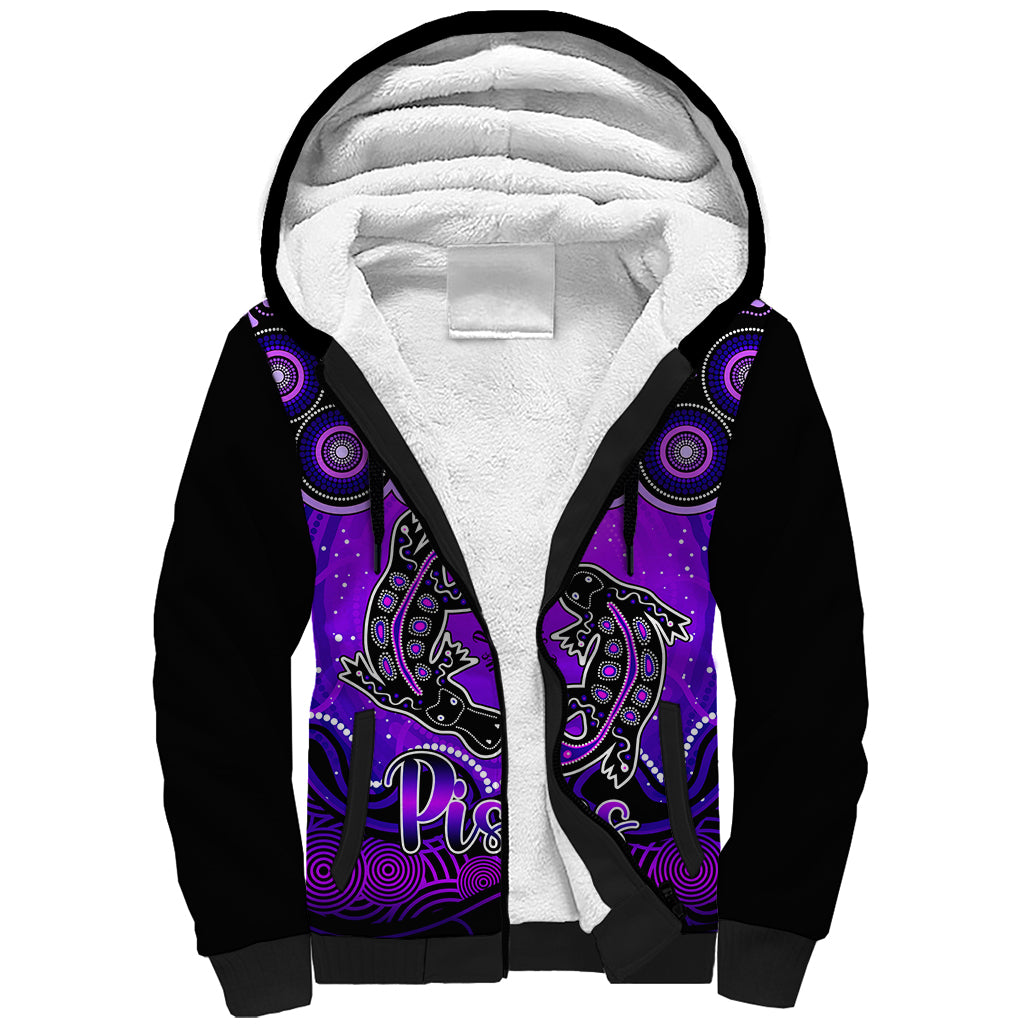 personalised-australia-pisces-platypus-zodiac-sherpa-hoodie-auz-astrology-aboriginal-purple