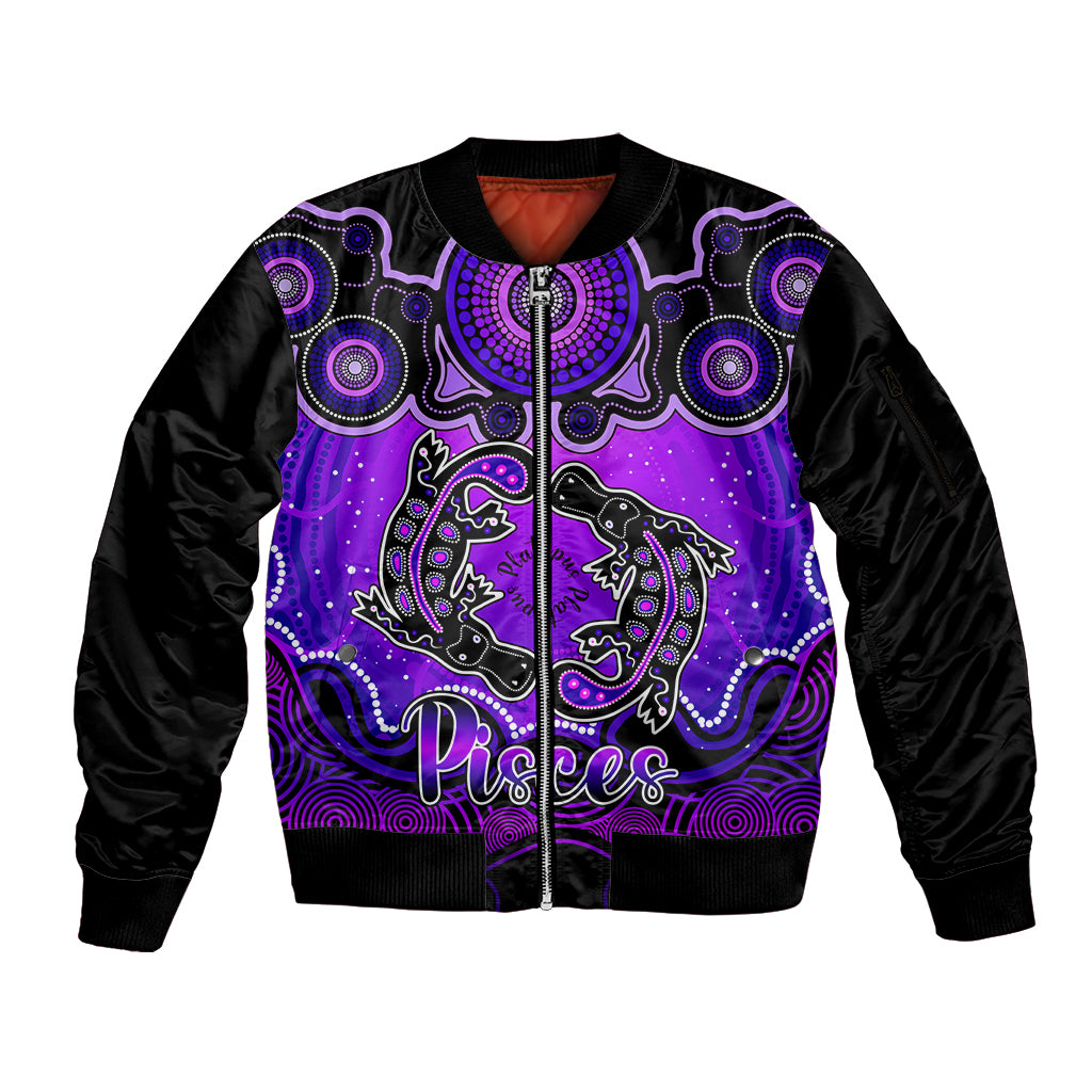 personalised-australia-pisces-platypus-zodiac-sleeve-zip-bomber-jacket-auz-astrology-aboriginal-purple