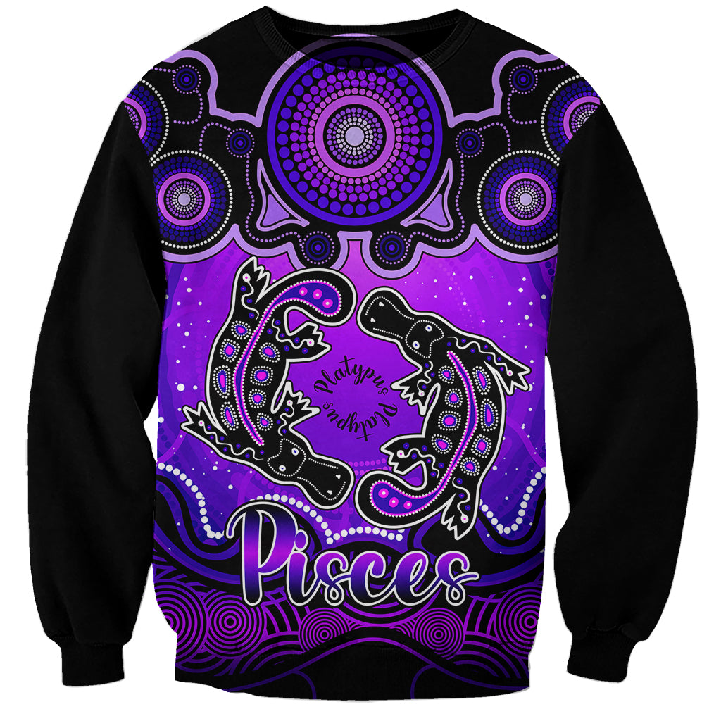 personalised-australia-pisces-platypus-zodiac-sweatshirt-auz-astrology-aboriginal-purple