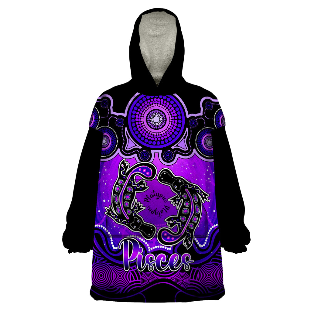 personalised-australia-pisces-platypus-zodiac-wearable-blanket-hoodie-auz-astrology-aboriginal-purple