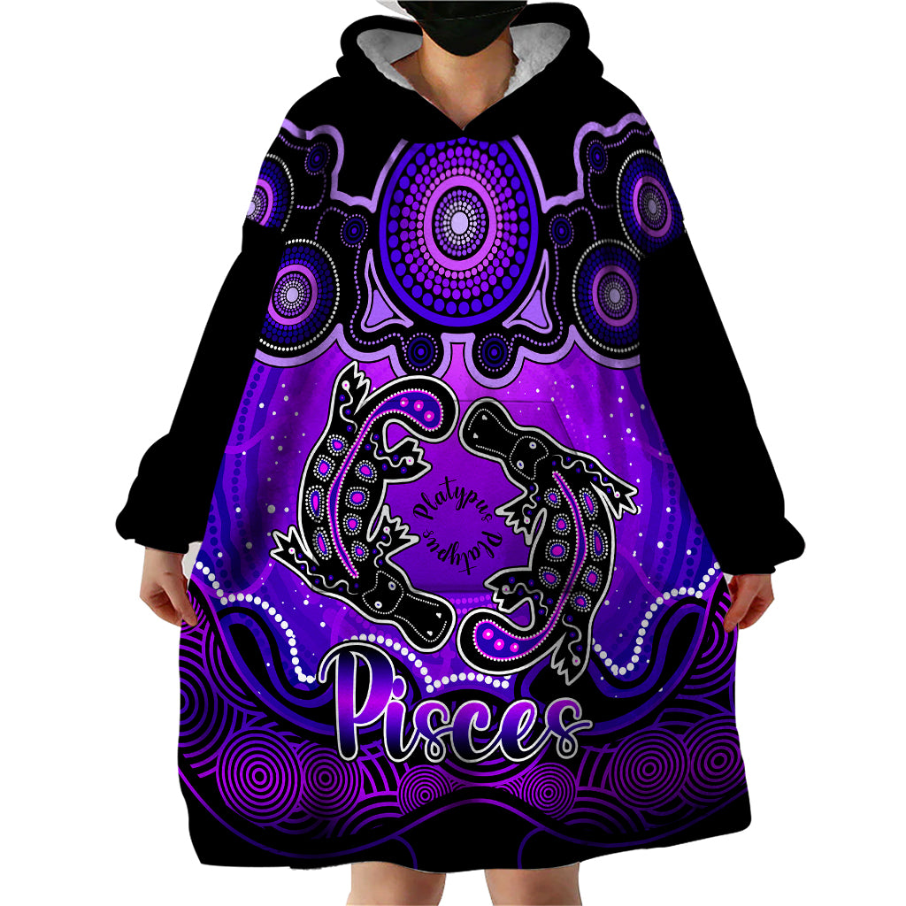 personalised-australia-pisces-platypus-zodiac-wearable-blanket-hoodie-auz-astrology-aboriginal-purple