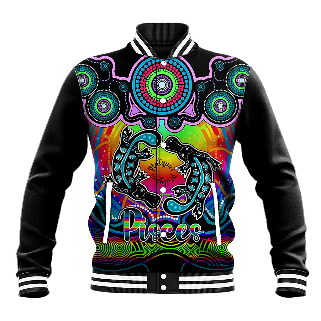 personalised-australia-pisces-platypus-zodiac-baseball-jacket-auz-astrology-aboriginal-rainbow