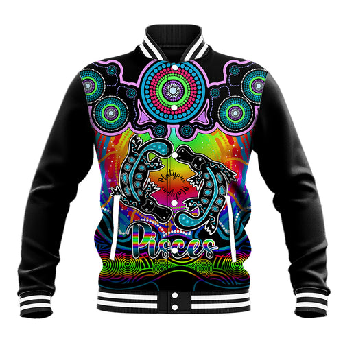 personalised-australia-pisces-platypus-zodiac-baseball-jacket-auz-astrology-aboriginal-rainbow