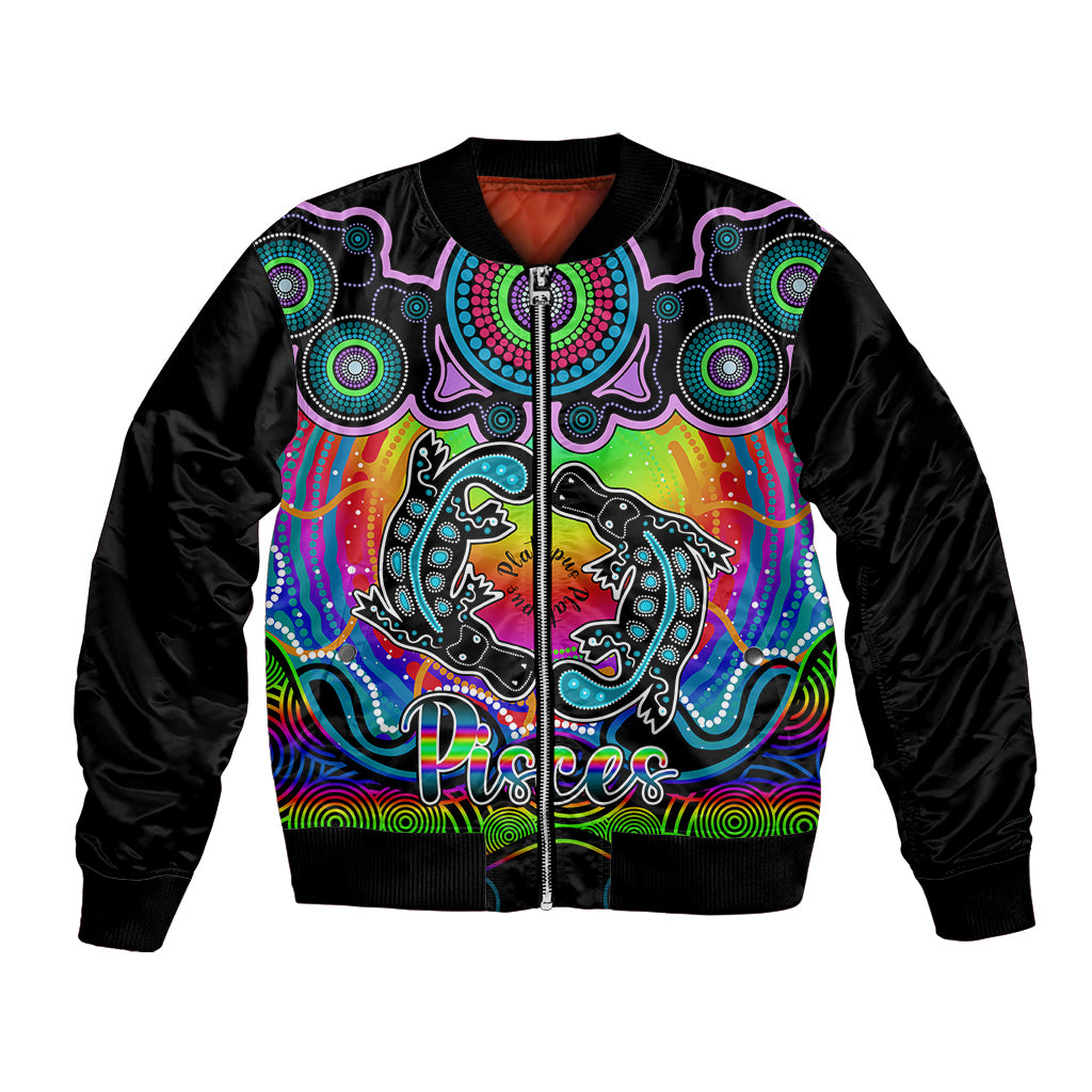 personalised-australia-pisces-platypus-zodiac-bomber-jacket-auz-astrology-aboriginal-rainbow