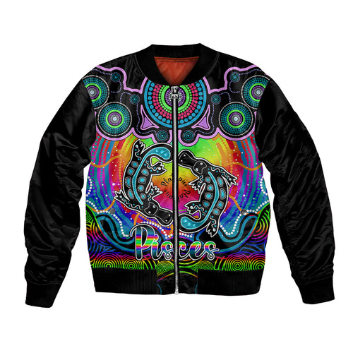 personalised-australia-pisces-platypus-zodiac-bomber-jacket-auz-astrology-aboriginal-rainbow