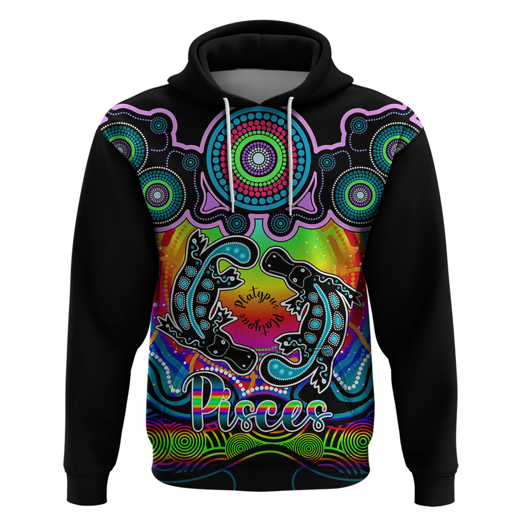personalised-australia-pisces-platypus-zodiac-hoodie-auz-astrology-aboriginal-rainbow
