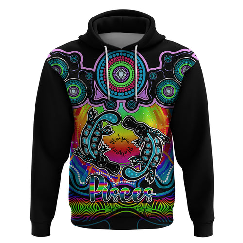 personalised-australia-pisces-platypus-zodiac-hoodie-auz-astrology-aboriginal-rainbow