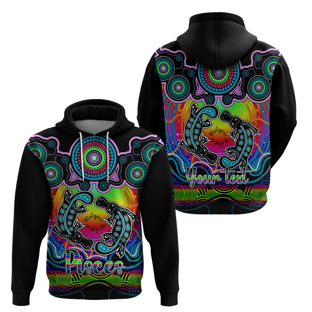 personalised-australia-pisces-platypus-zodiac-hoodie-auz-astrology-aboriginal-rainbow