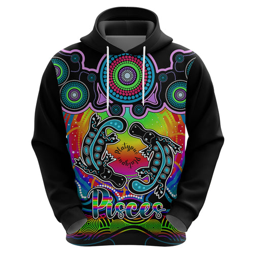 personalised-australia-pisces-platypus-zodiac-hoodie-auz-astrology-aboriginal-rainbow