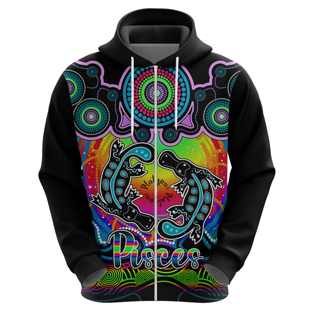 personalised-australia-pisces-platypus-zodiac-hoodie-auz-astrology-aboriginal-rainbow