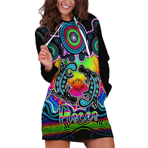 personalised-australia-pisces-platypus-zodiac-hoodie-dress-auz-astrology-aboriginal-rainbow