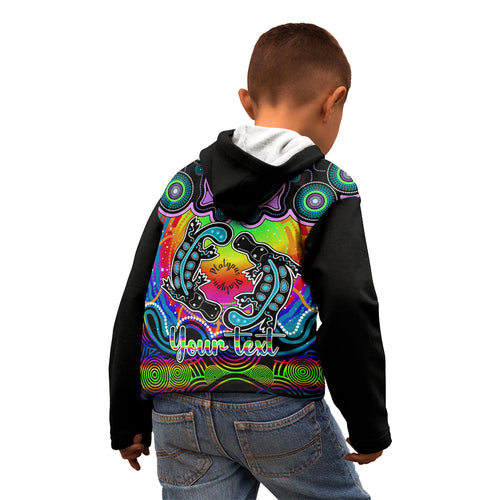 personalised-australia-pisces-platypus-zodiac-kid-hoodie-auz-astrology-aboriginal-rainbow