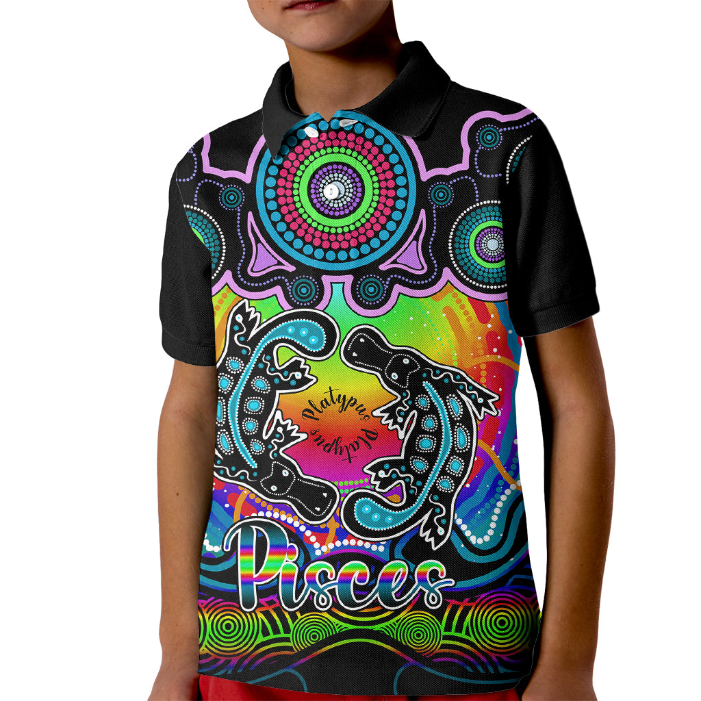 personalised-australia-pisces-platypus-zodiac-kid-polo-shirt-auz-astrology-aboriginal-rainbow