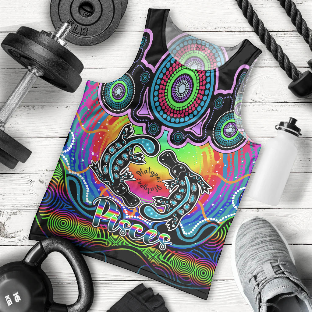 personalised-australia-pisces-platypus-zodiac-men-tank-top-auz-astrology-aboriginal-rainbow