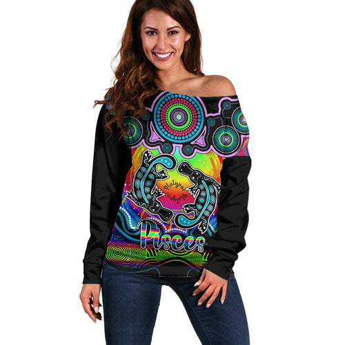 personalised-australia-pisces-platypus-zodiac-off-shoulder-sweater-auz-astrology-aboriginal-rainbow