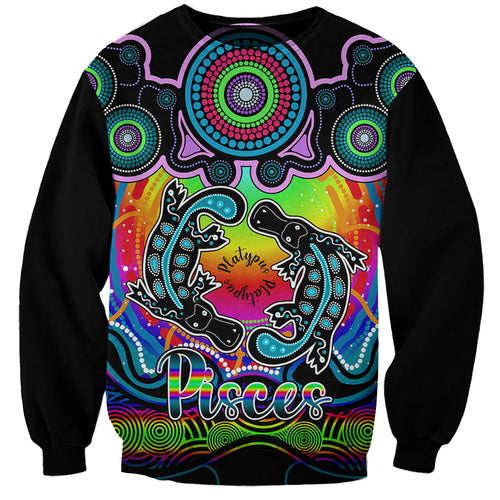personalised-australia-pisces-platypus-zodiac-sweatshirt-auz-astrology-aboriginal-rainbow