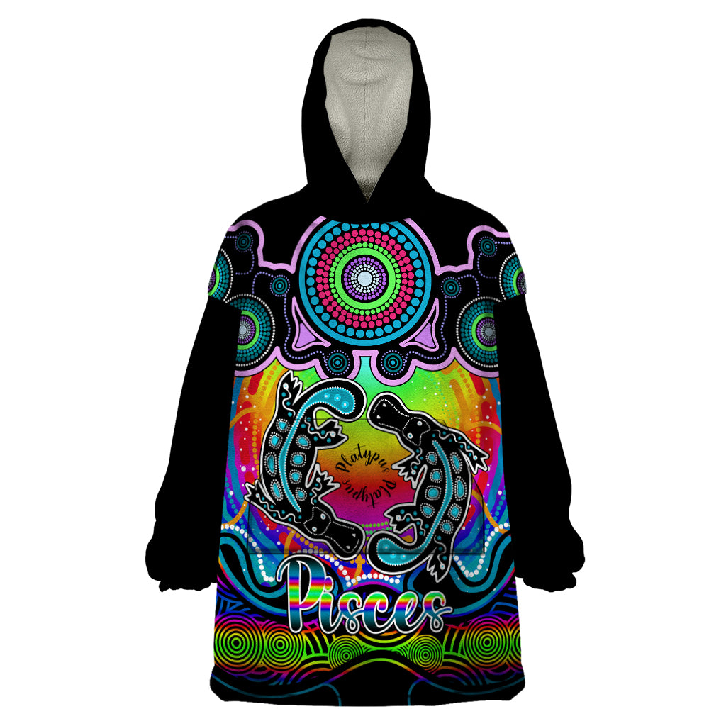 personalised-australia-pisces-platypus-zodiac-wearable-blanket-hoodie-auz-astrology-aboriginal-rainbow