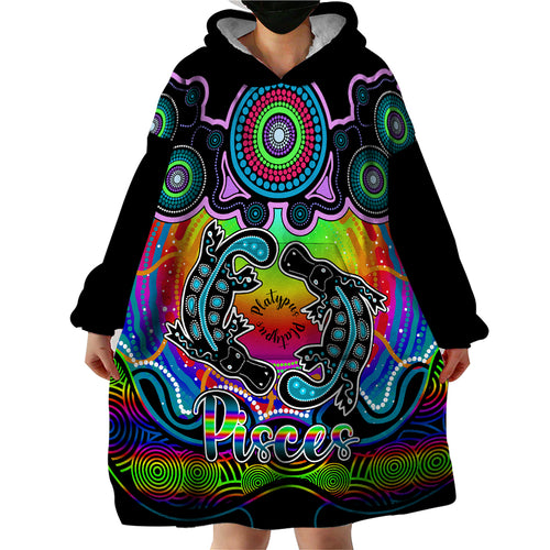 personalised-australia-pisces-platypus-zodiac-wearable-blanket-hoodie-auz-astrology-aboriginal-rainbow