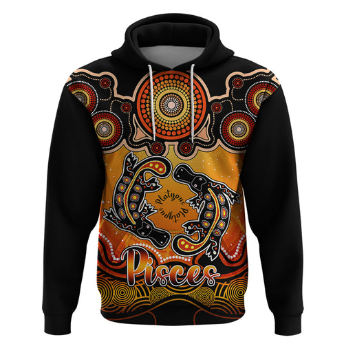 personalised-australia-pisces-platypus-zodiac-hoodie-auz-astrology-aboriginal-red