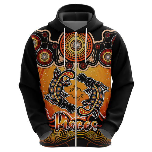 personalised-australia-pisces-platypus-zodiac-hoodie-auz-astrology-aboriginal-red