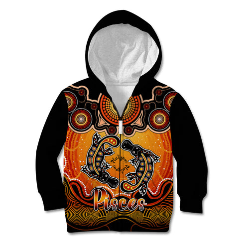 personalised-australia-pisces-platypus-zodiac-kid-hoodie-auz-astrology-aboriginal-red