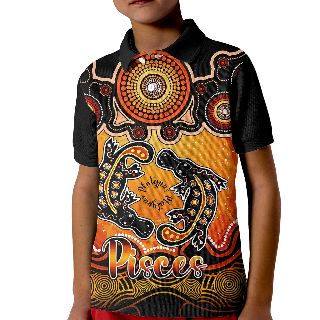 personalised-australia-pisces-platypus-zodiac-kid-polo-shirt-auz-astrology-aboriginal-red