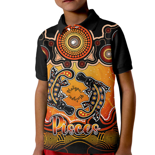 personalised-australia-pisces-platypus-zodiac-kid-polo-shirt-auz-astrology-aboriginal-red